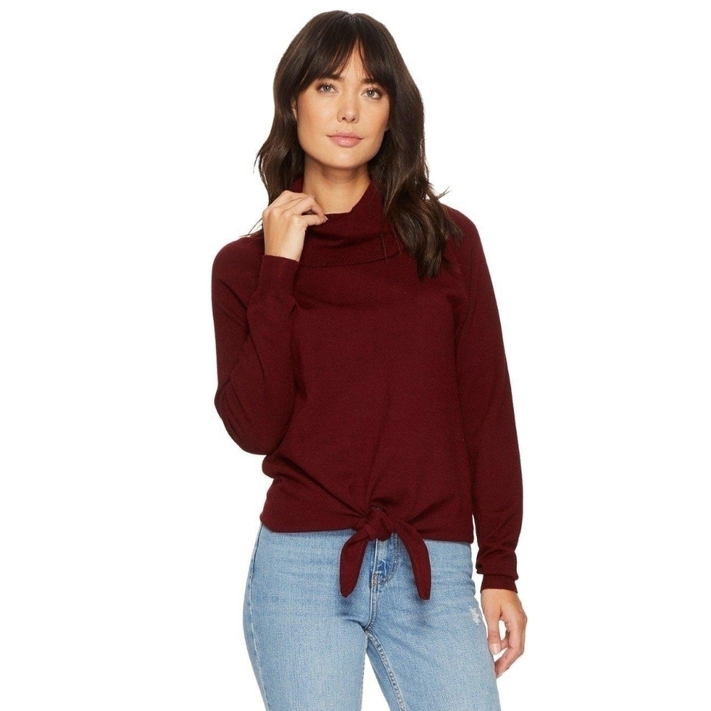 Bishop + Young front tie turtleneck sweater dark red tie front womens size small